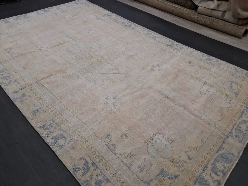 Beige Turkish Oushak Rug 6' 1" x 10' 3" Hand-Knotted | No. WR30097
