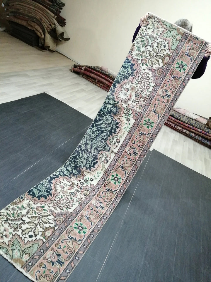 Beige Turkish Runner Rug 2' 2" x 8' 9" Hand-Knotted | No. WR30855