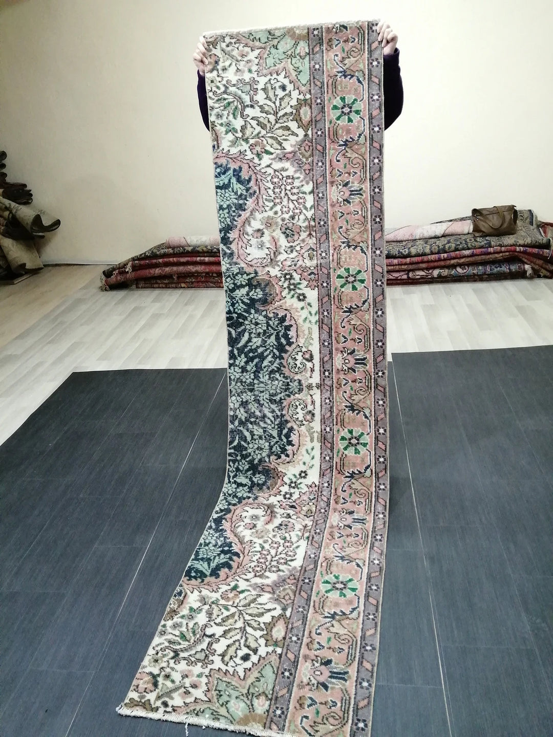 Beige Turkish Runner Rug 2' 2" x 8' 9" Hand-Knotted | No. WR30855