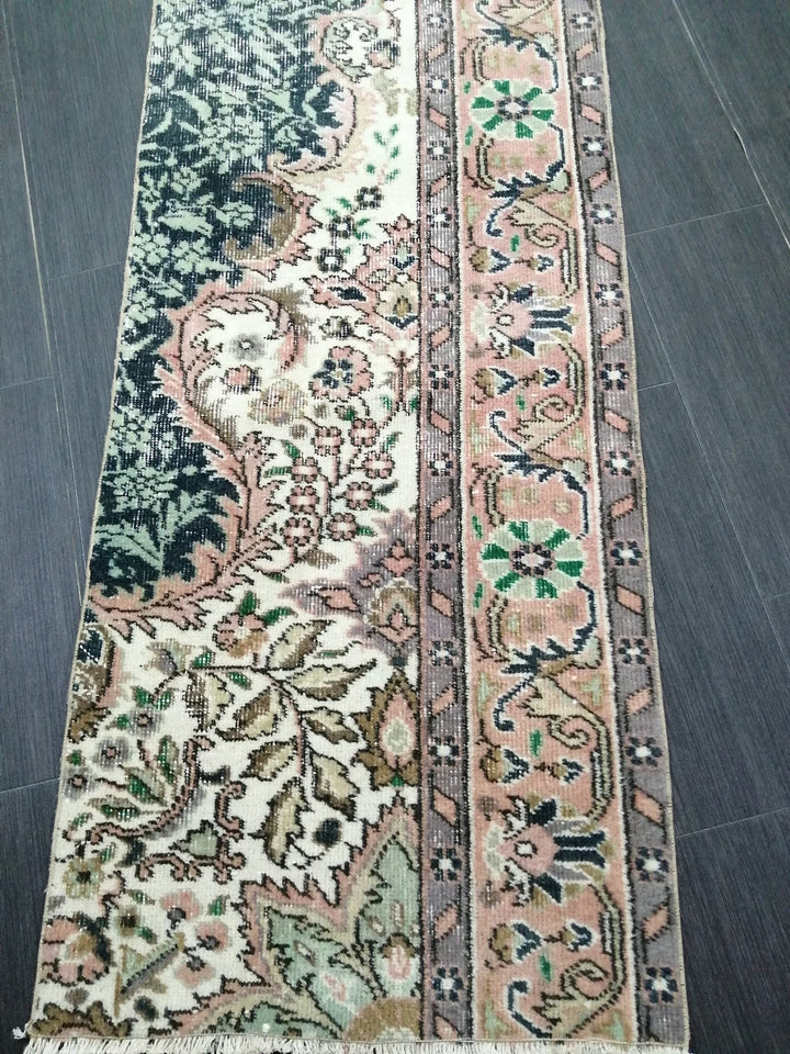 Beige Turkish Runner Rug 2' 2" x 8' 9" Hand-Knotted | No. WR30855