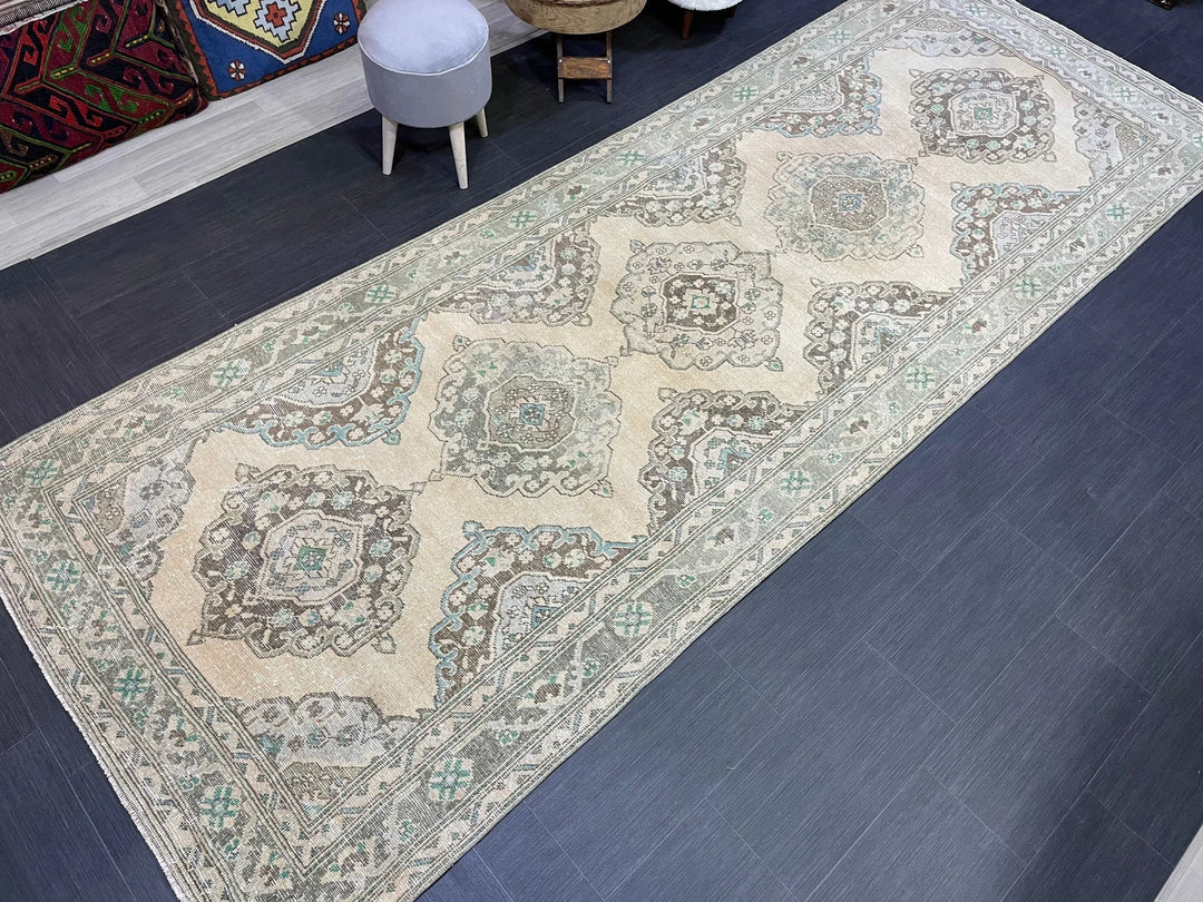Beige Turkish Runner Rug 4' 7" x 12' 4" Hand-Knotted | No. WR30866