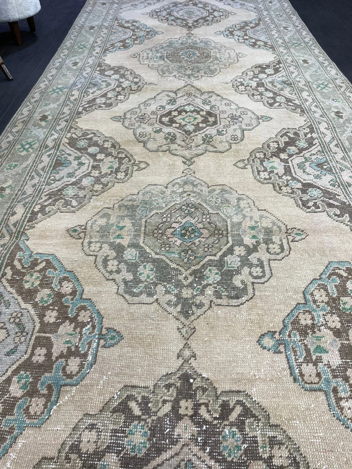Beige Turkish Runner Rug 4' 7" x 12' 4" Hand-Knotted | No. WR30866