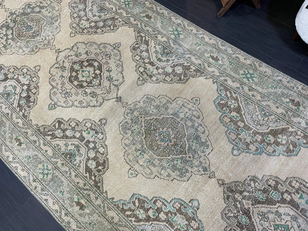 Beige Turkish Runner Rug 4' 7" x 12' 4" Hand-Knotted | No. WR30866