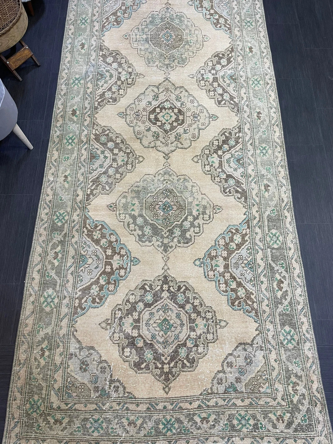 Beige Turkish Runner Rug 4' 7" x 12' 4" Hand-Knotted | No. WR30866