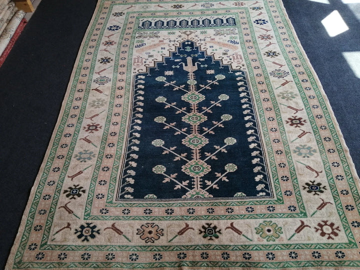Blue Turkish Runner Rug 4' 10" x 6' 10" Hand-Knotted | No. WR31086