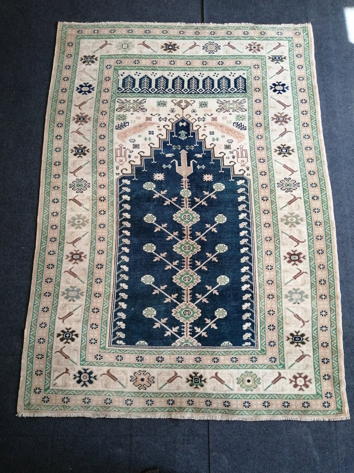 Blue Turkish Runner Rug 4' 10" x 6' 10" Hand-Knotted | No. WR31086