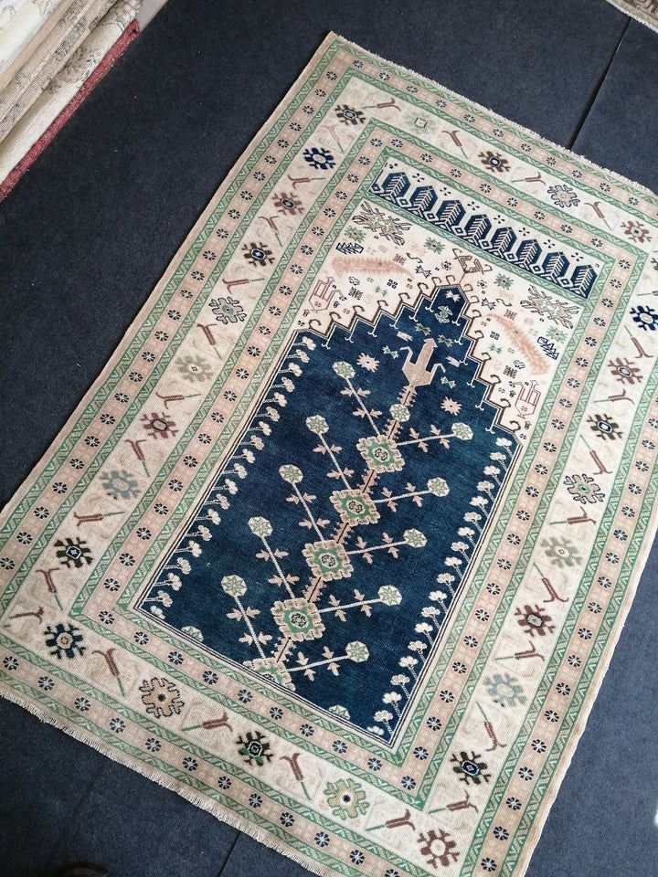 Blue Turkish Runner Rug 4' 10" x 6' 10" Hand-Knotted | No. WR31086