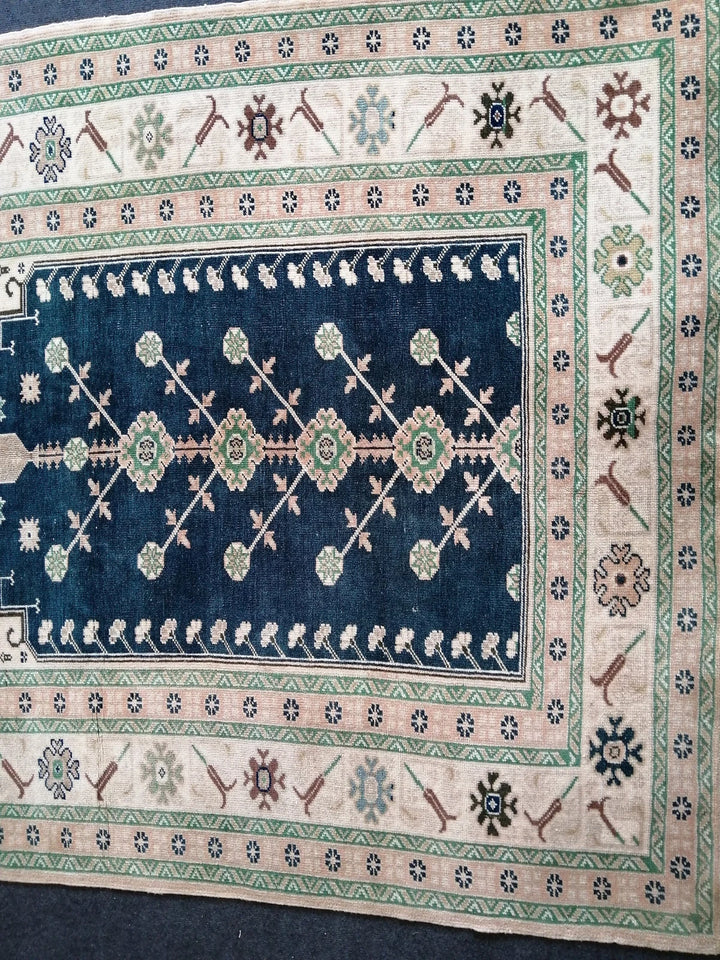 Blue Turkish Runner Rug 4' 10" x 6' 10" Hand-Knotted | No. WR31086