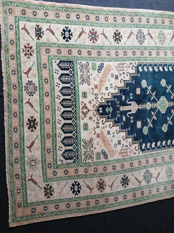 Blue Turkish Runner Rug 4' 10" x 6' 10" Hand-Knotted | No. WR31086