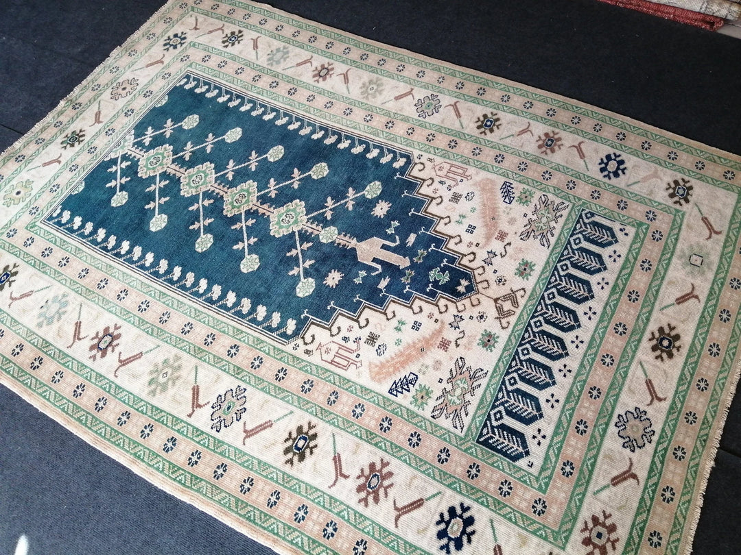 Blue Turkish Runner Rug 4' 10" x 6' 10" Hand-Knotted | No. WR31086