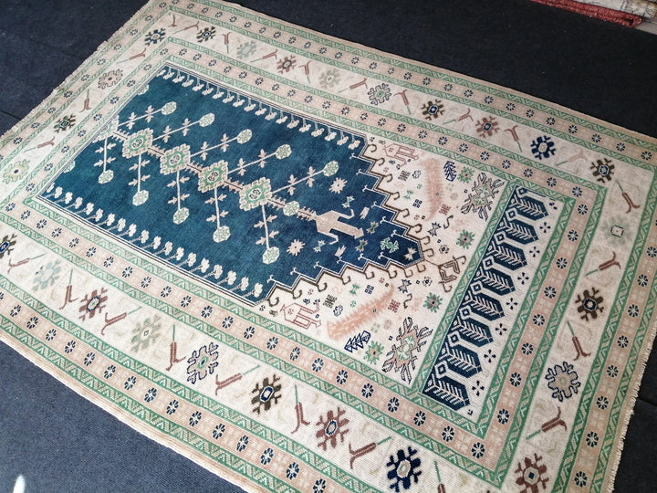 Blue Turkish Runner Rug 4' 10" x 6' 10" Hand-Knotted | No. WR31086