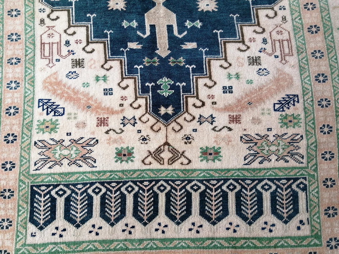 Blue Turkish Runner Rug 4' 10" x 6' 10" Hand-Knotted | No. WR31086