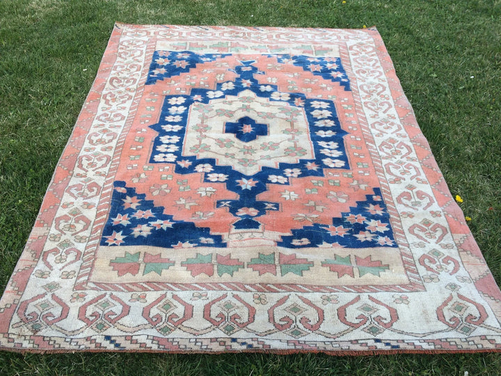Blue Turkish Runner Rug 5' x 7' Hand-Knotted | No. WR32026