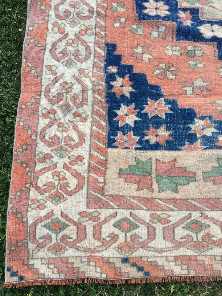 Blue Turkish Runner Rug 5' x 7' Hand-Knotted | No. WR32026