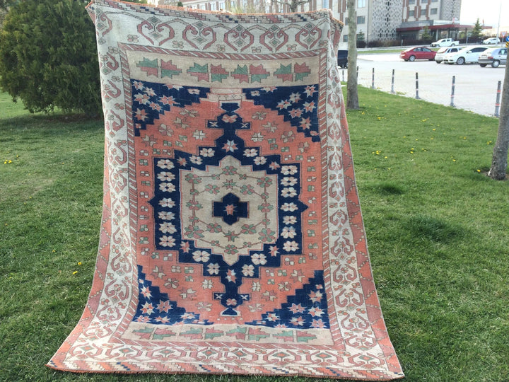 Blue Turkish Runner Rug 5' x 7' Hand-Knotted | No. WR32026