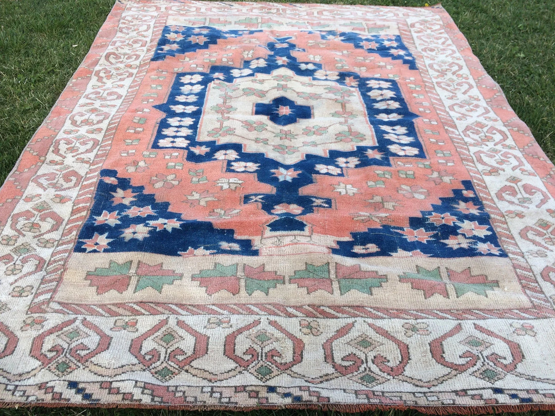 Blue Turkish Runner Rug 5' x 7' Hand-Knotted | No. WR32026