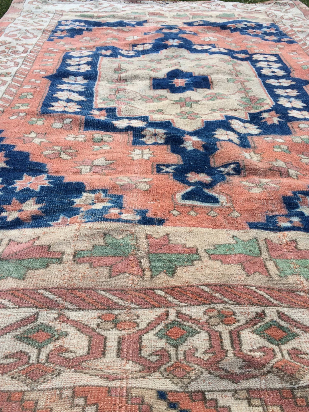 Blue Turkish Runner Rug 5' x 7' Hand-Knotted | No. WR32026