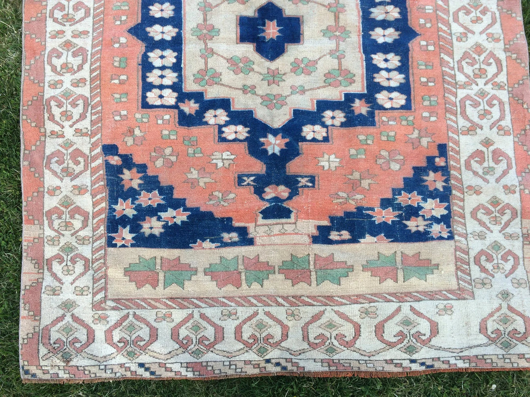Blue Turkish Runner Rug 5' x 7' Hand-Knotted | No. WR32026