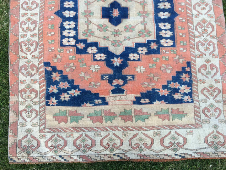 Blue Turkish Runner Rug 5' x 7' Hand-Knotted | No. WR32026