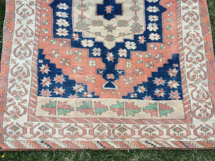 Blue Turkish Runner Rug 5' x 7' Hand-Knotted | No. WR32026