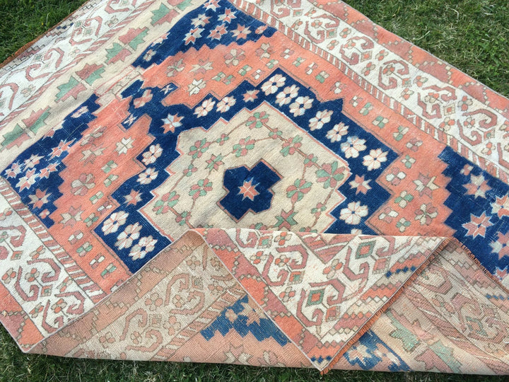 Blue Turkish Runner Rug 5' x 7' Hand-Knotted | No. WR32026