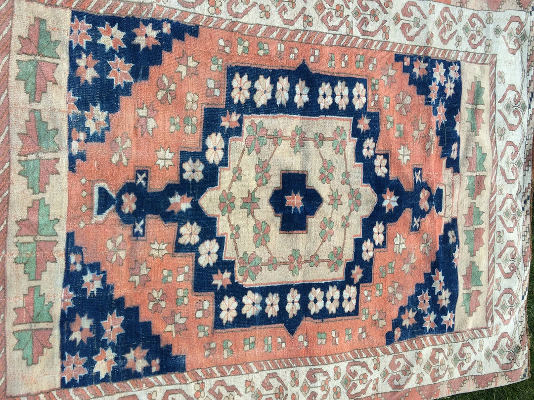 Blue Turkish Runner Rug 5' x 7' Hand-Knotted | No. WR32026