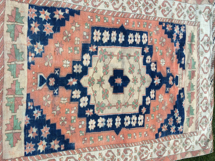 Blue Turkish Runner Rug 5' x 7' Hand-Knotted | No. WR32026