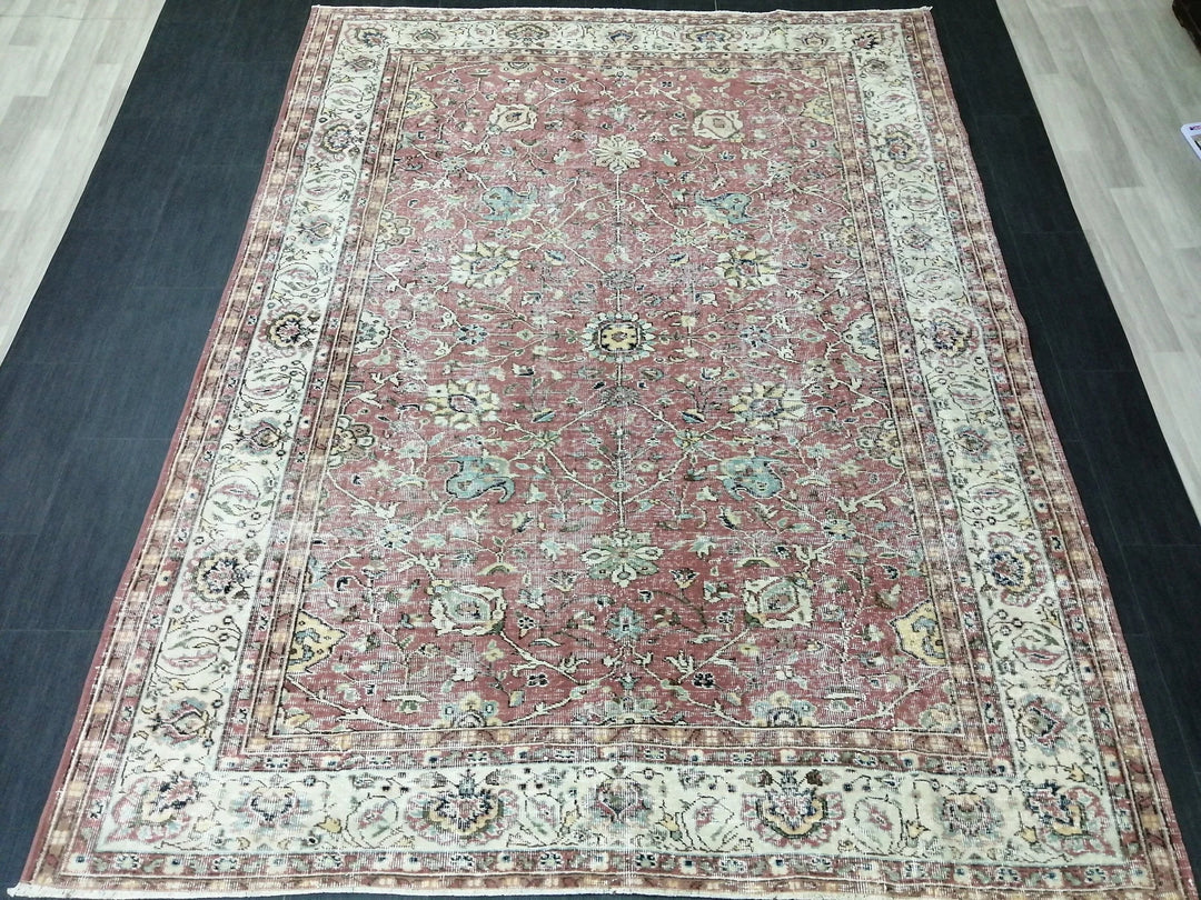 Rust Turkish Runner Rug 6' 11" x 9' 2" Hand-Knotted | No. WR32038