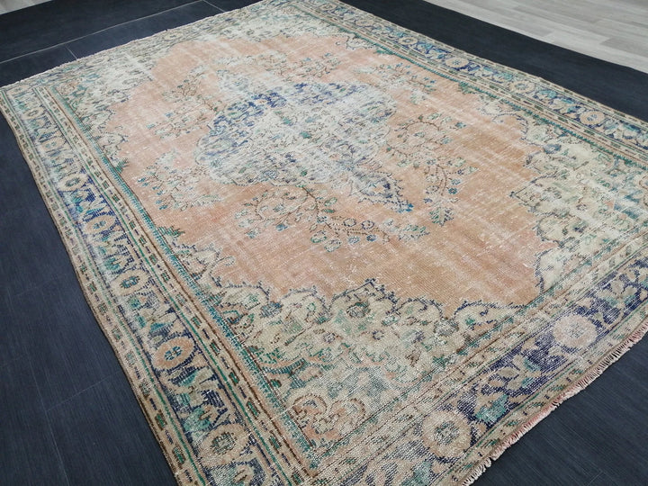 Beige Turkish Runner Rug 6' 9" x 9' 9" Hand-Knotted | No. WR32082