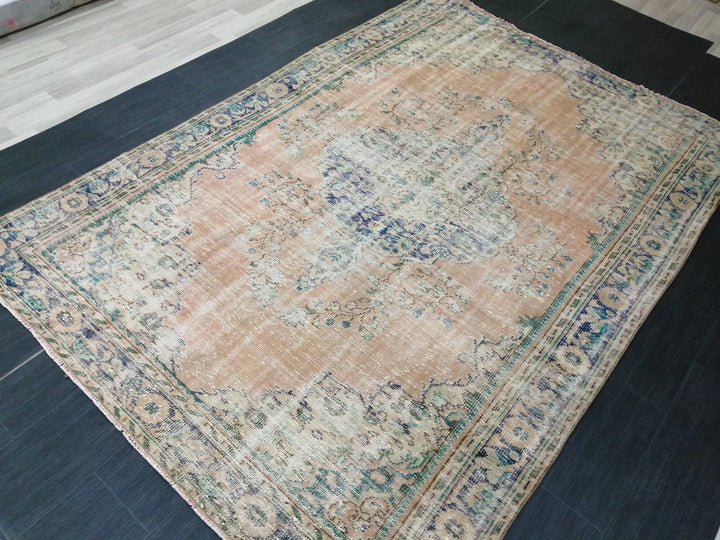 Beige Turkish Runner Rug 6' 9" x 9' 9" Hand-Knotted | No. WR32082