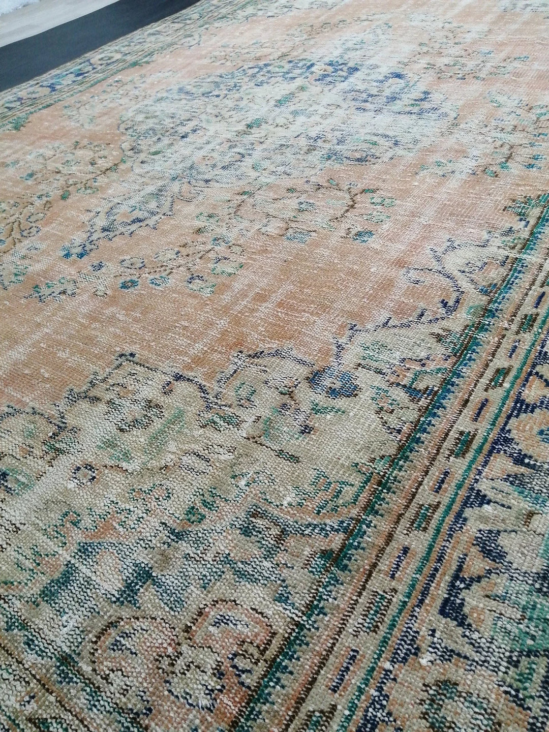Beige Turkish Runner Rug 6' 9" x 9' 9" Hand-Knotted | No. WR32082