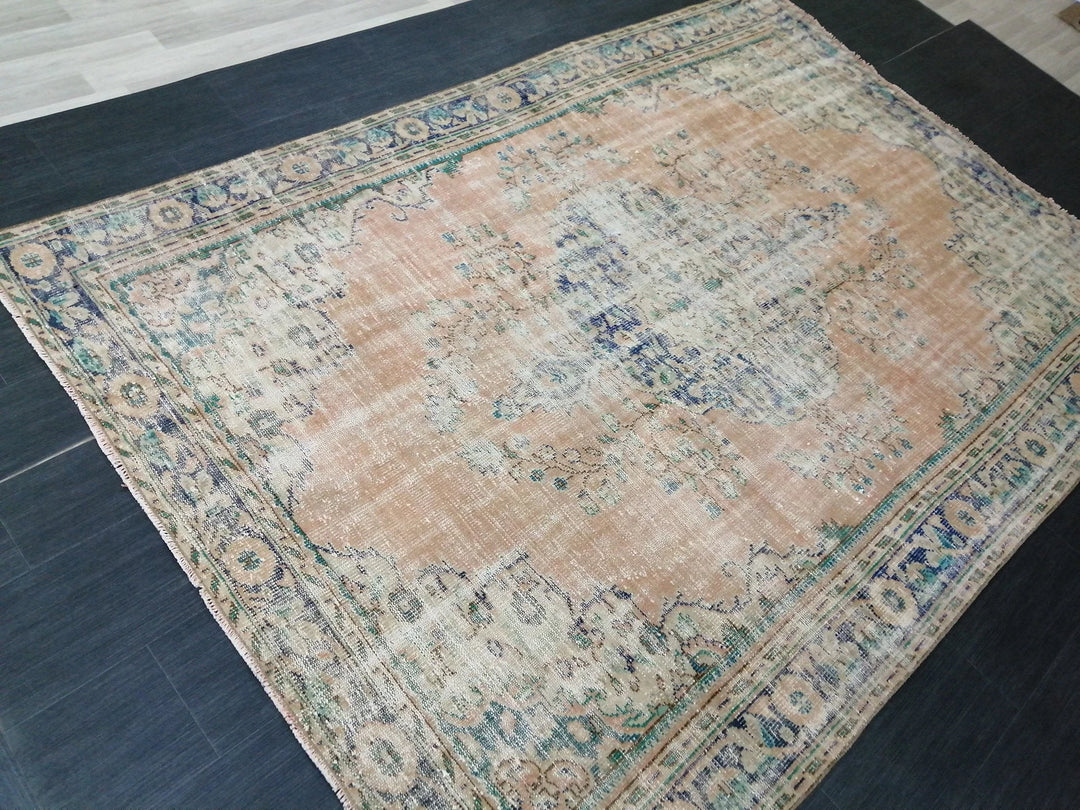 Beige Turkish Runner Rug 6' 9" x 9' 9" Hand-Knotted | No. WR32082