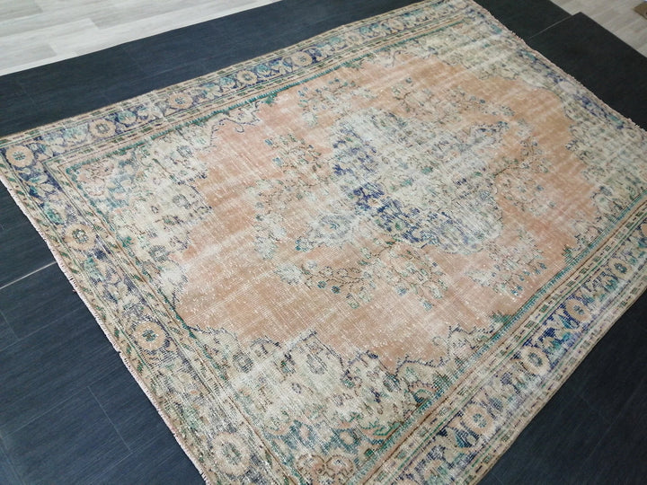 Beige Turkish Runner Rug 6' 9" x 9' 9" Hand-Knotted | No. WR32082