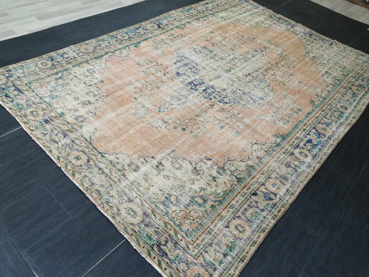 Beige Turkish Runner Rug 6' 9" x 9' 9" Hand-Knotted | No. WR32082
