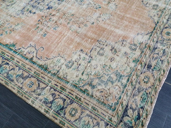 Beige Turkish Runner Rug 6' 9" x 9' 9" Hand-Knotted | No. WR32082