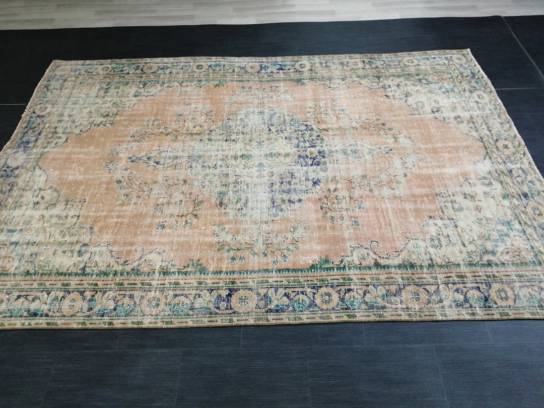 Beige Turkish Runner Rug 6' 9" x 9' 9" Hand-Knotted | No. WR32082