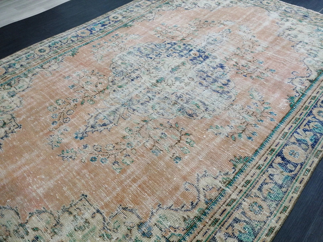Beige Turkish Runner Rug 6' 9" x 9' 9" Hand-Knotted | No. WR32082