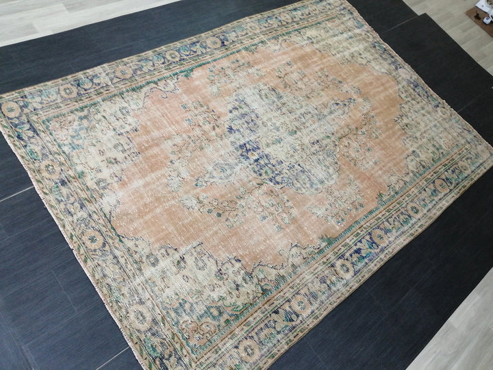 Beige Turkish Runner Rug 6' 9" x 9' 9" Hand-Knotted | No. WR32082