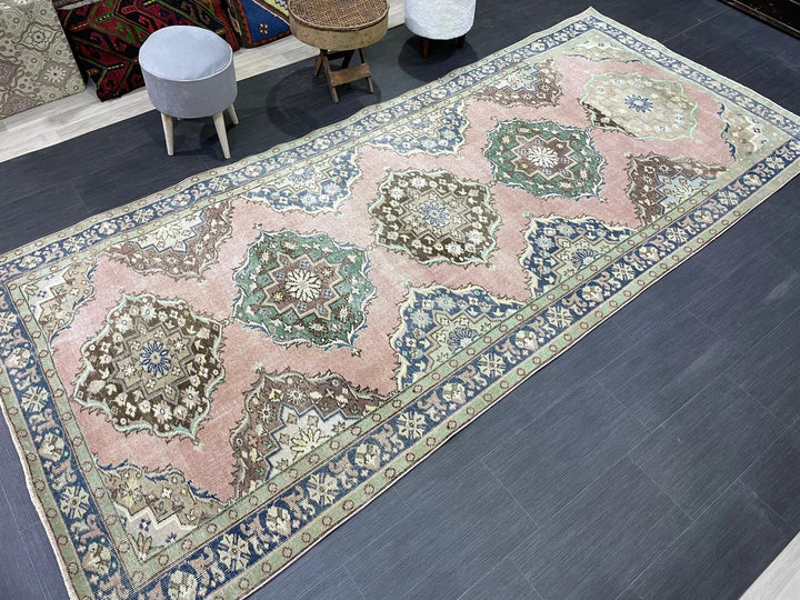 Beige Turkish Runner Rug 4'11" x 11'5" Hand-Knotted | No. WR32166