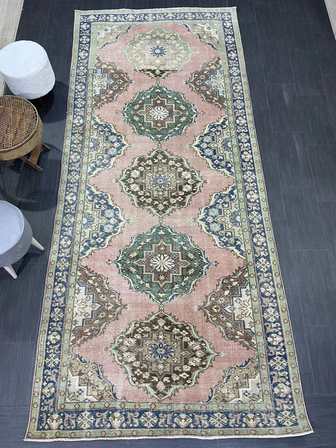 Beige Turkish Runner Rug 4'11" x 11'5" Hand-Knotted | No. WR32166
