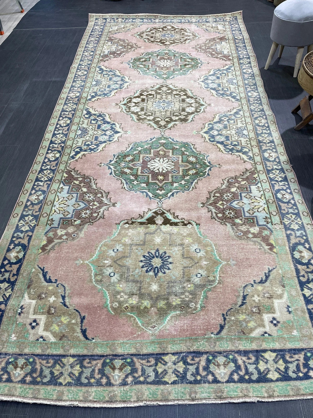 Beige Turkish Runner Rug 4'11" x 11'5" Hand-Knotted | No. WR32166