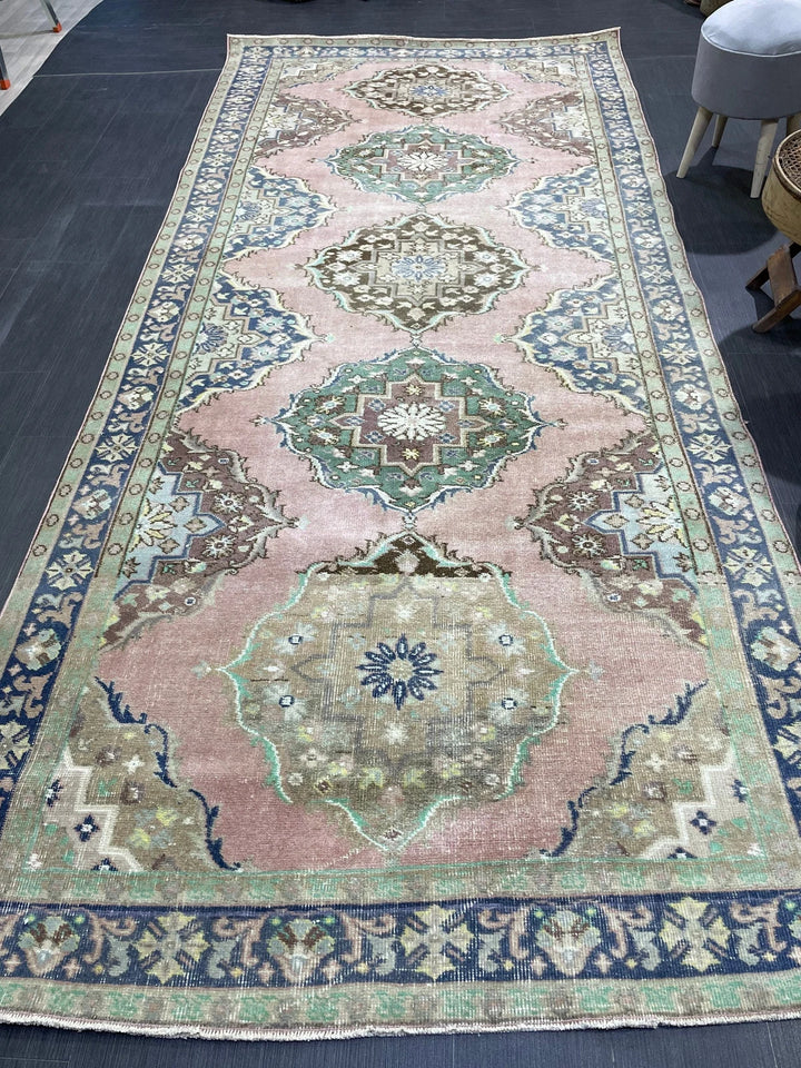 Beige Turkish Runner Rug 4'11" x 11'5" Hand-Knotted | No. WR32166