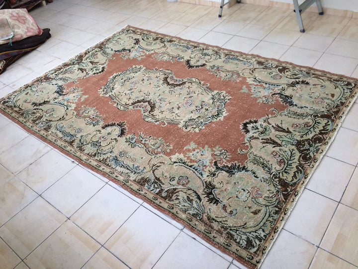 Beige Turkish Runner Rug 6' 6" x 9' 7" Hand-Knotted | No. WR32621