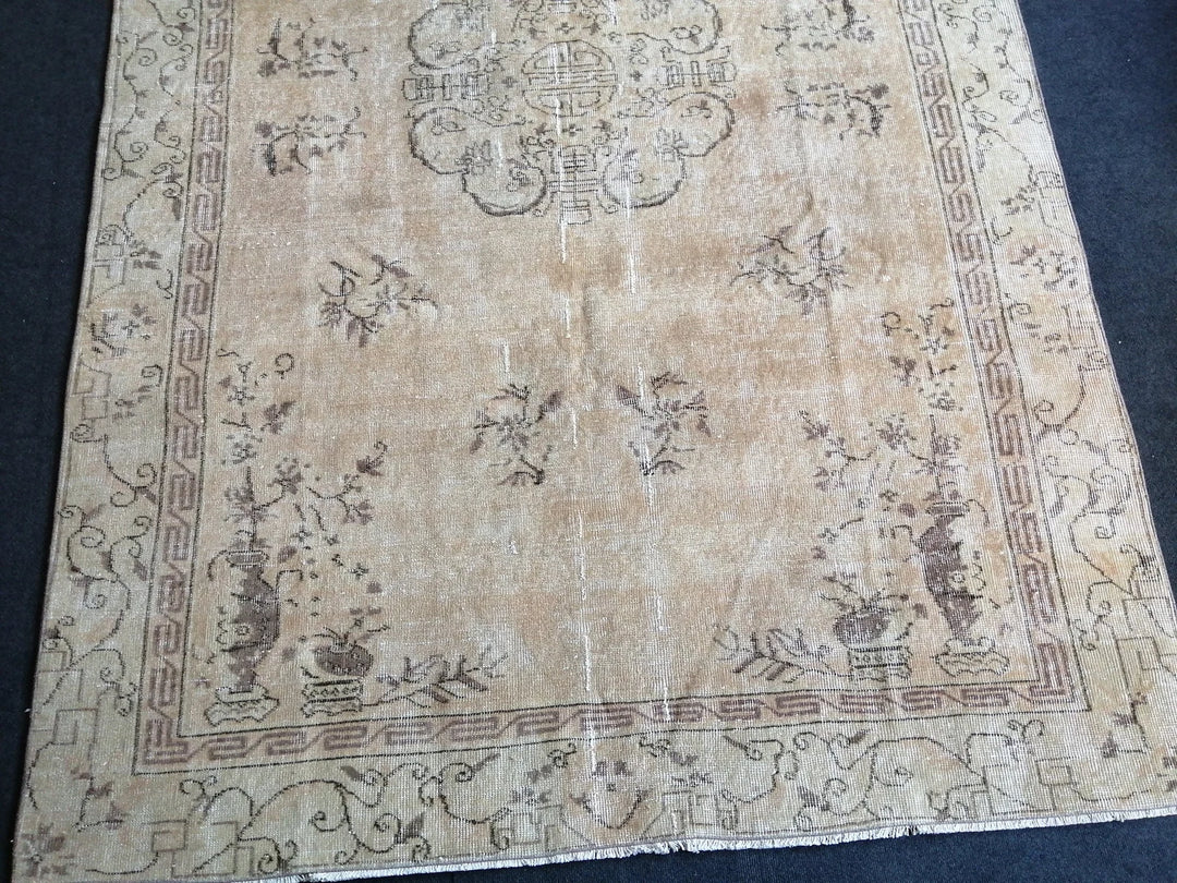 Beige Turkish Runner Rug 6' x 9' 4" Hand-Knotted | No. WR33214