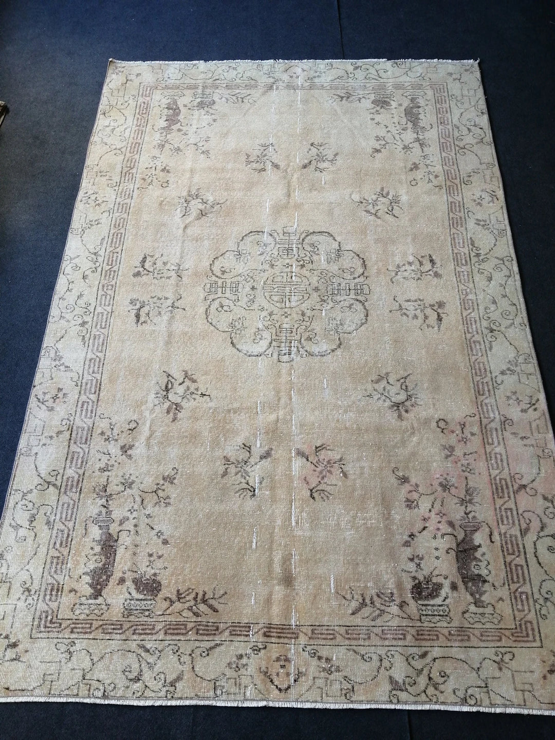 Beige Turkish Runner Rug 6' x 9' 4" Hand-Knotted | No. WR33214