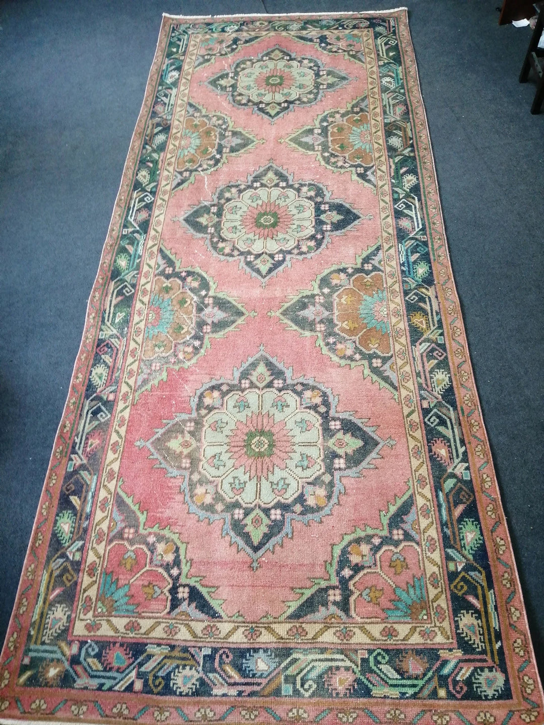 Beige Turkish Runner Rug 4' 8" x 11' 7" Hand-Knotted | No. WR33742