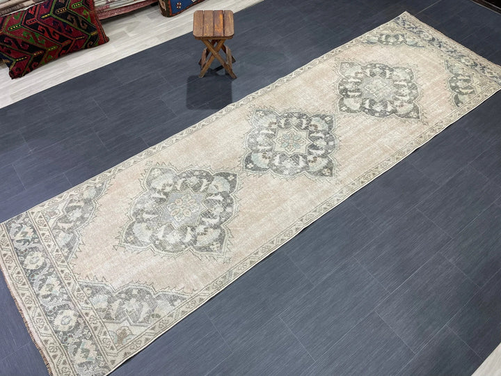 Green Turkish Runner Rug 3' 5" x 11' 2" Hand-Knotted | No. WR34216