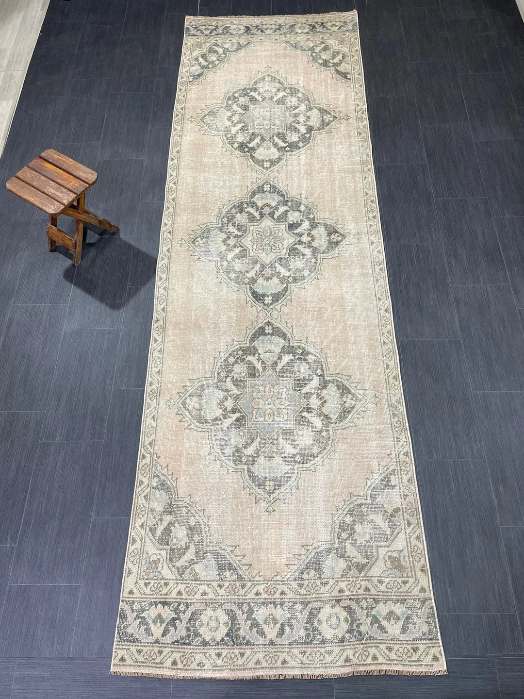 Green Turkish Runner Rug 3' 5" x 11' 2" Hand-Knotted | No. WR34216