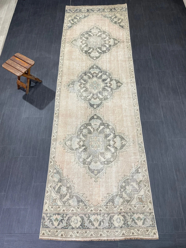 Green Turkish Runner Rug 3' 5" x 11' 2" Hand-Knotted | No. WR34216