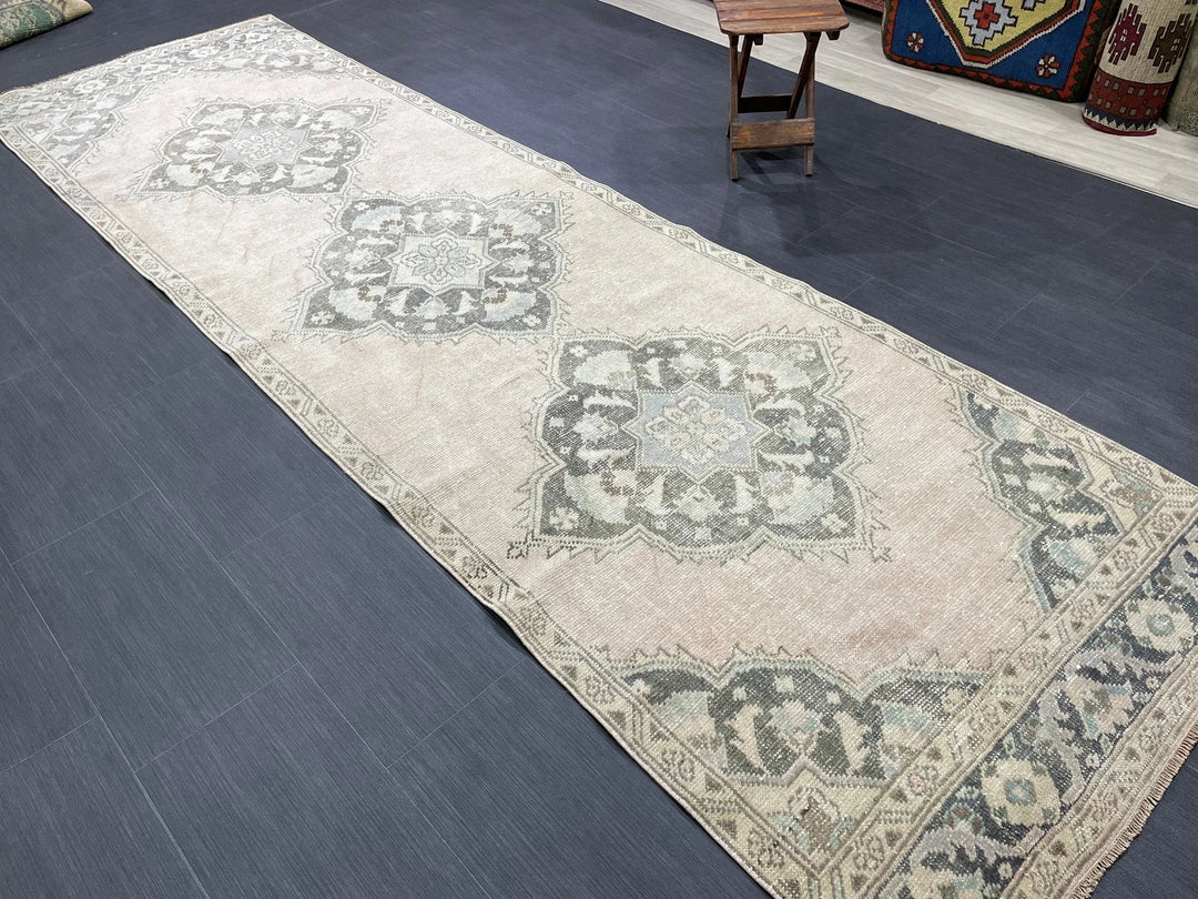 Green Turkish Runner Rug 3' 5" x 11' 2" Hand-Knotted | No. WR34216